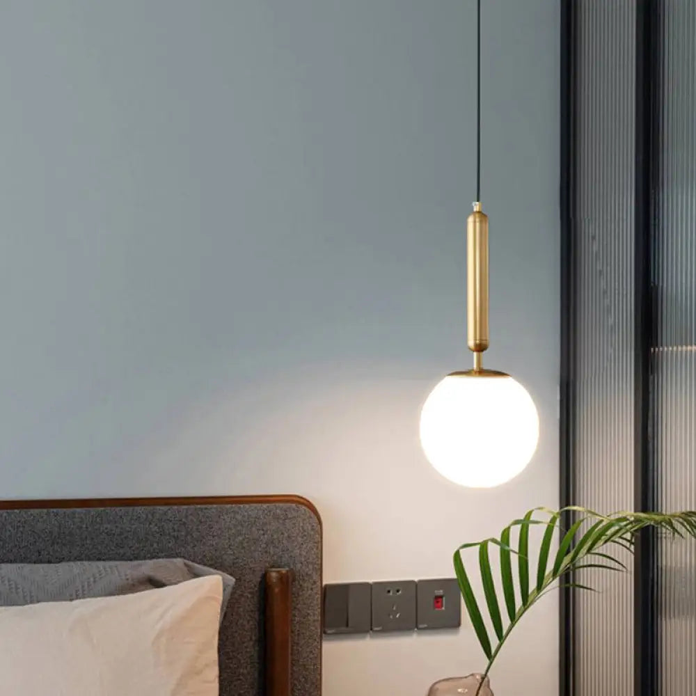 Minimalist Opal Glass Ball Pendant Light with Gold Finish - Bedside or Ceiling Mount