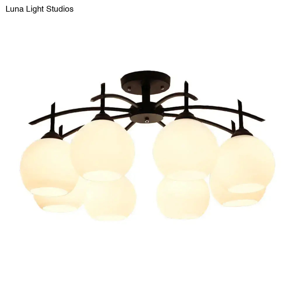 Black metal chandelier with five frosted opal glass globe shades minimalist ceiling light for living room