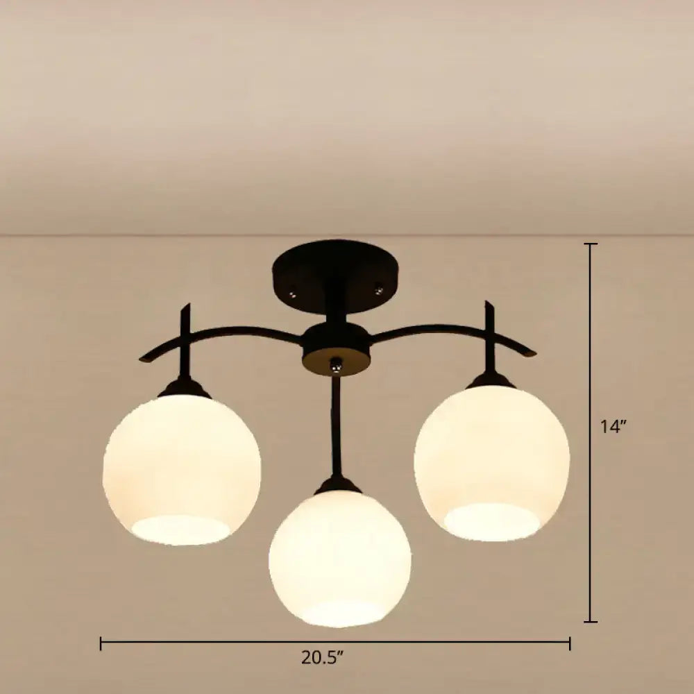 Black metal decorbites minimalist opal glass ceiling light with three frosted globe shades for living room use