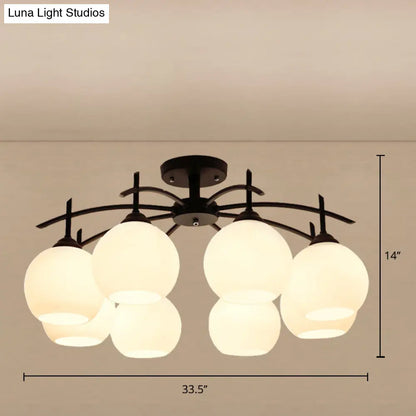 Minimalist Opal Glass Flush Light in Black for Living Room Ceiling