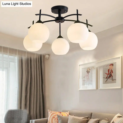 Minimalist Opal Glass Flush Light in Black for Living Room Ceiling