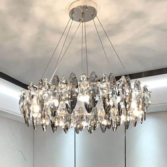 Minimalist Oval Crystal Clear Pendant Chandelier - Elegant Ceiling Light for Restaurants