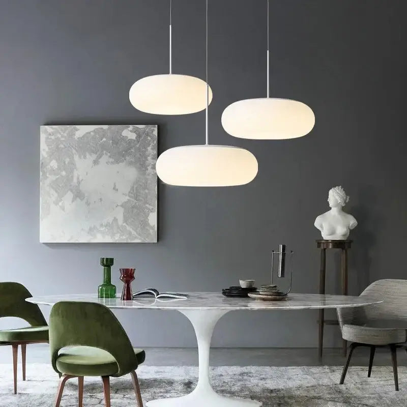 Three oval white frosted glass pendant lamps with soft glow for living room decorbites big ball pendant lamp