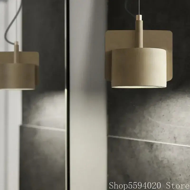 Beige cylindrical minimalist cement pendant lamp by decorbites with matte finish for kitchen decor