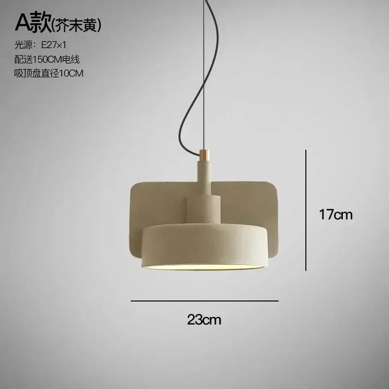 Beige matte-finished minimalist pastel cement pendant lamp with wooden accent for kitchen decorbites cement pendant