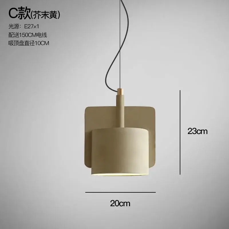 Beige minimalist cement pendant lamp with cylindrical design and square backplate for modern kitchen decorbites cement pendant