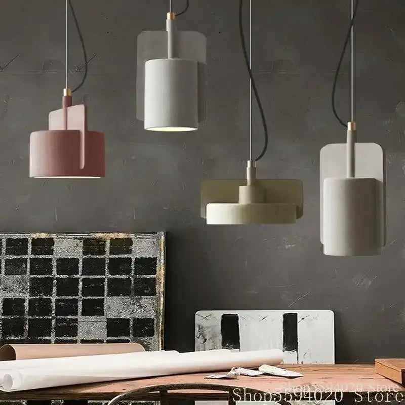 Minimalist pastel cement pendant lamp with matte pink white beige shades and gold hardware decorbites cement pendant