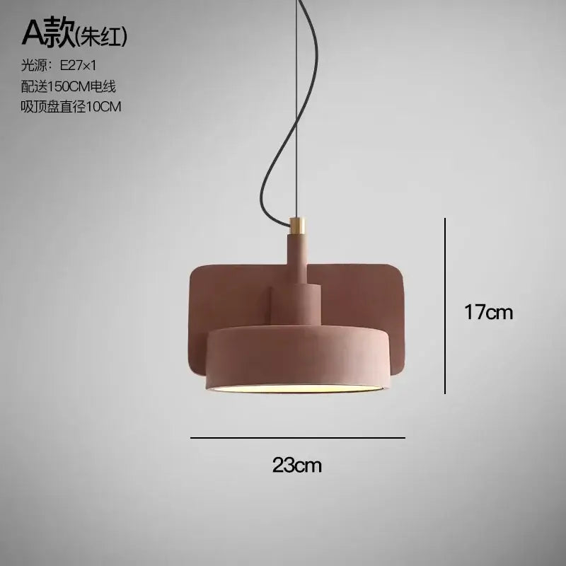 Minimalist pastel cement pendant lamp with a matte terracotta ceramic shade by decorbites cement pendant