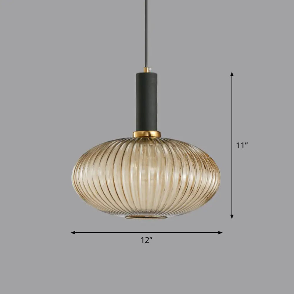 Minimalist Pendulum Light Fixture - Ribbed Glass, Bottle Shaped Design - 1-Light Dining Room Hanging Light