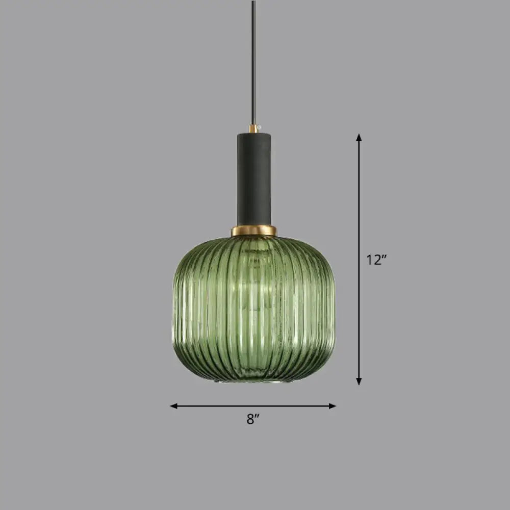 Minimalist Pendulum Light Fixture - Ribbed Glass, Bottle Shaped Design - 1-Light Dining Room Hanging Light