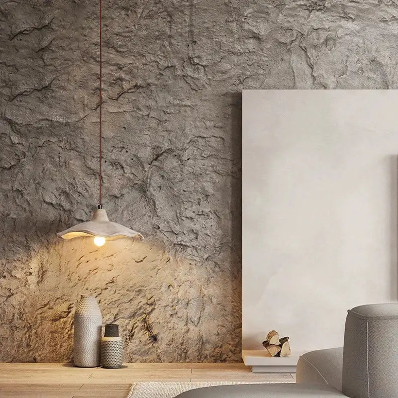 Minimalist petal ceramic pendant chandelier with matte off-white shade and slender copper wire suspension for bedroom decorbites concrete high pendant