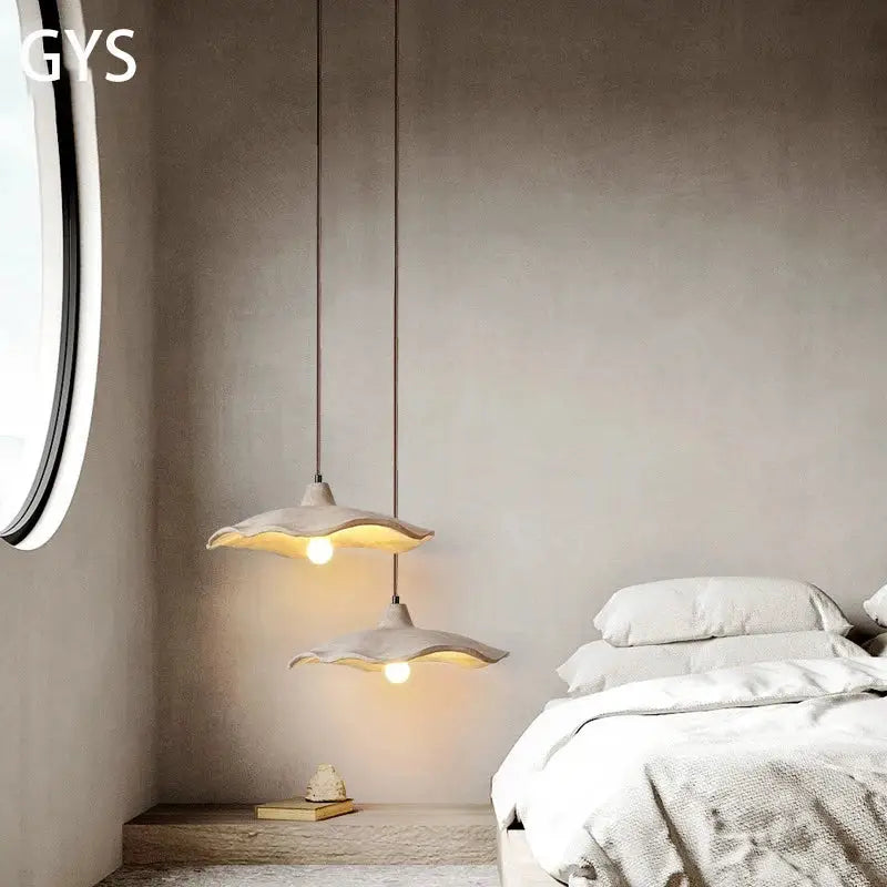 Minimalist petal ceramic pendant chandelier with white soft shades hangs as concrete high pendant decorbites bedroom lighting