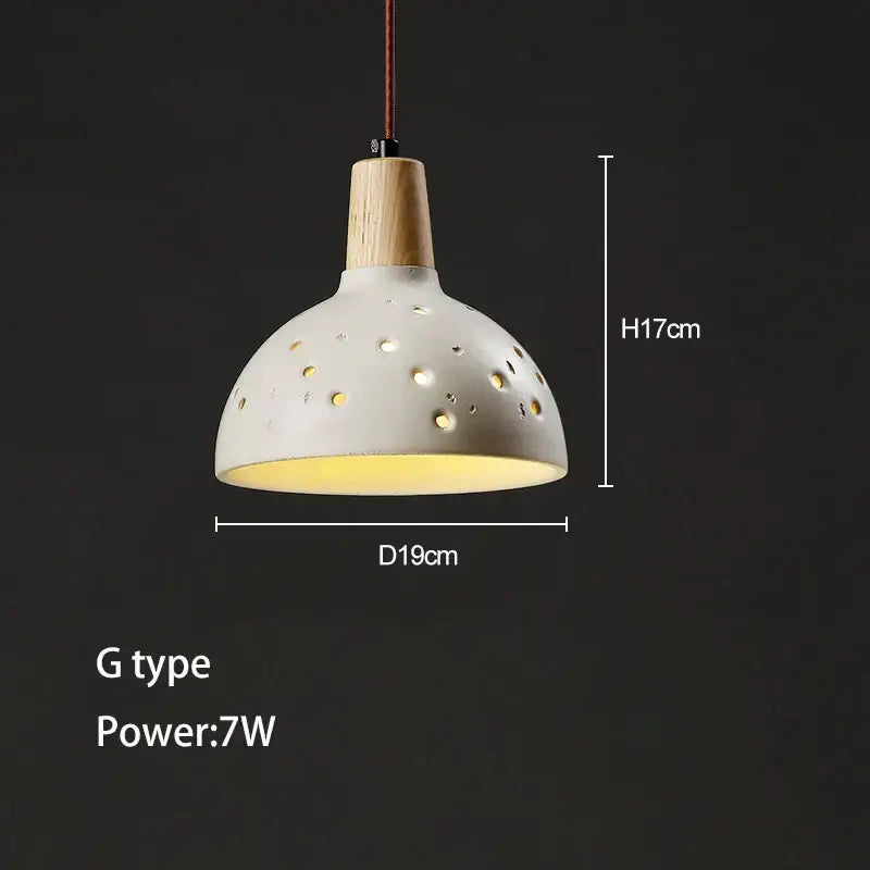 Minimalist petal white ceramic pendant chandelier with wooden top and circular cutouts 7w power decorbites concrete high pendant