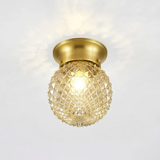 DecorBites™ DecorBites™ Minimalist Pineapple Glass Ceiling Light for Corridor with Brass Flush Mount