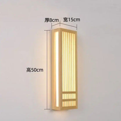 Minimalist rectangular led wood wall lamp with vertical slatted design and warm golden glow for bedroom decorbites led wood wall lamp