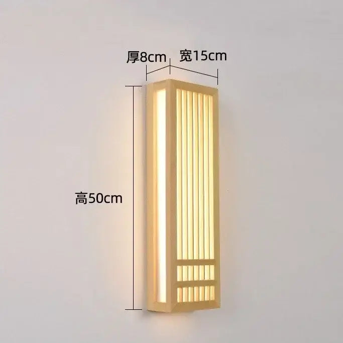 Minimalist rectangular led wood wall lamp with vertical slatted design and warm golden glow for bedroom decorbites led wood wall lamp