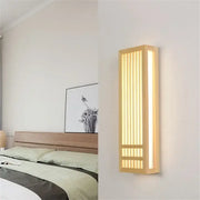 Minimalist warm-toned rectangular led wood wall lamp with vertical slats for bedroom and living room decorbites led wood wall