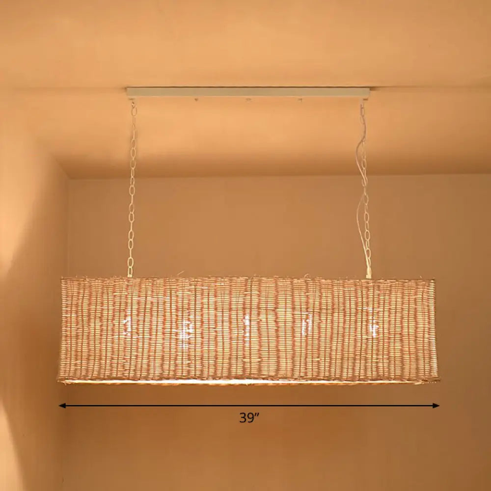 DecorBites™ Minimalist Rectangular Rattan Restaurant Hanging Lamp with 3 Heads - Wood Island Chandelier Light