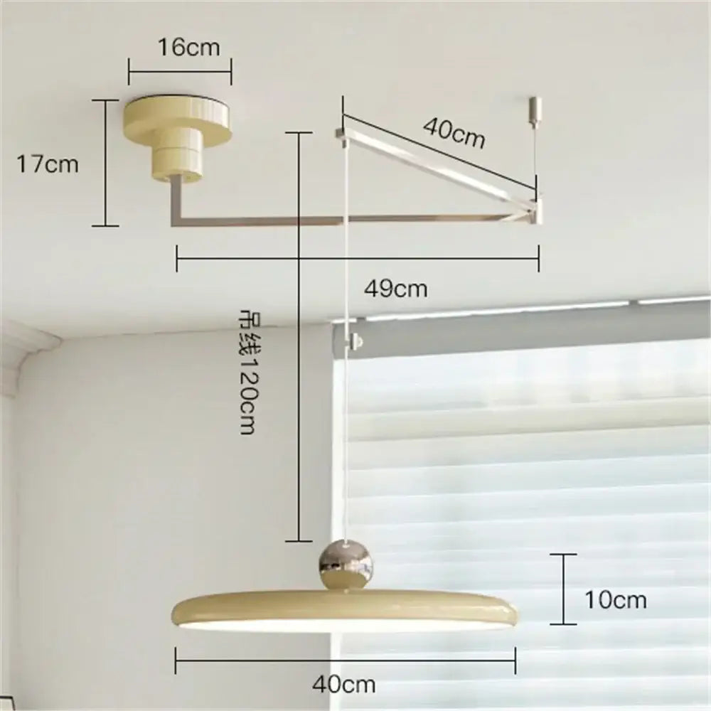 Minimalist cream iron art pendant light with sleek metallic sphere and flat shade for bedroom decorbites cream iron