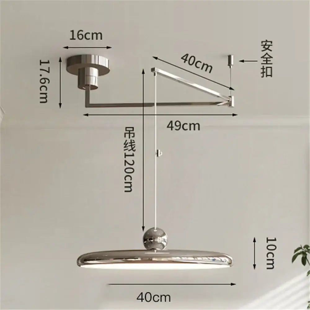 Modern chrome-finished ceiling-mounted clothes drying rack with adjustable arm complements decorbites cream iron pendant light
