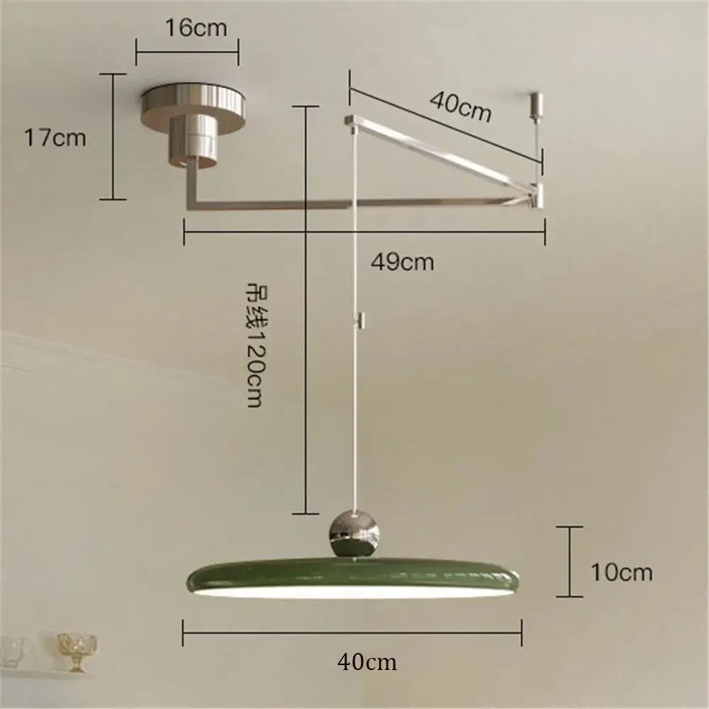 Modern green ceramic pendant light with sleek metallic arm and spherical fixture for decorbites cream iron art decor