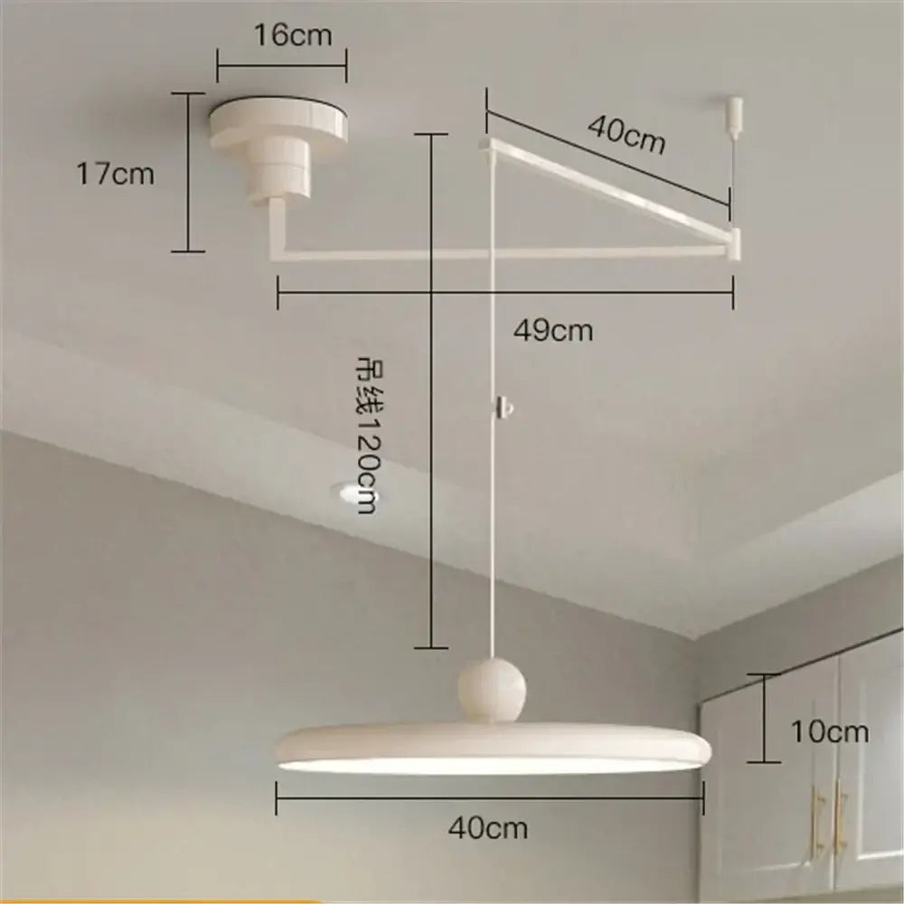 White minimalist ceiling-mounted pendant light with circular shade in decorbites cream iron art for bedroom decor