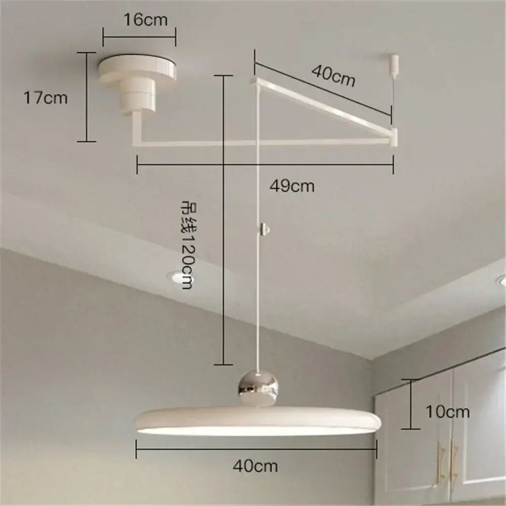 Minimalist cream iron art pendant light with a white modern disc and circular mount ideal for bedroom decorbites cream iron