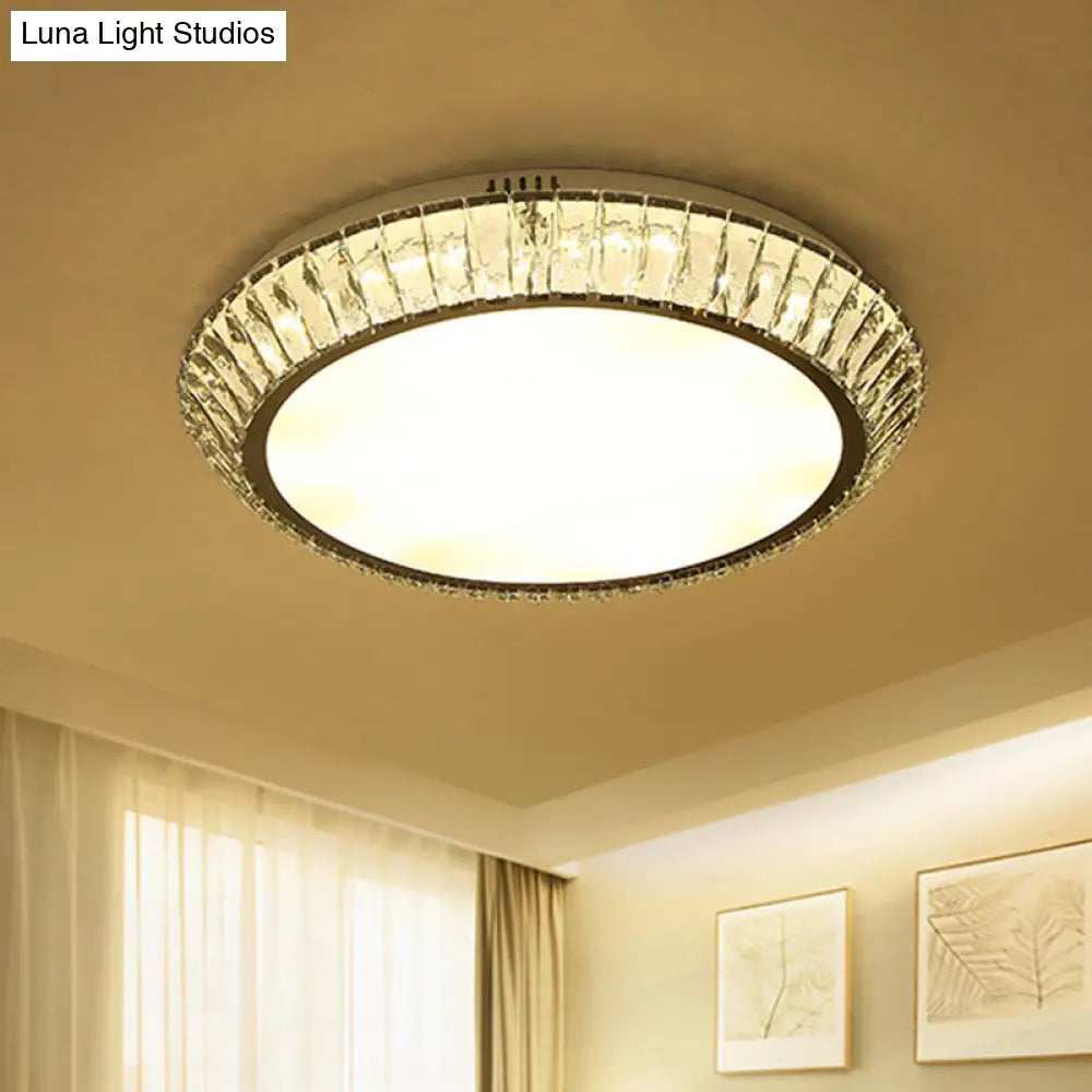 DecorBites™ DecorBites™ Minimalist Round Crystal Flushmount Ceiling Light - Beveled Inlaid Design, LED, 23.5"/31.5" Dia, Chrome