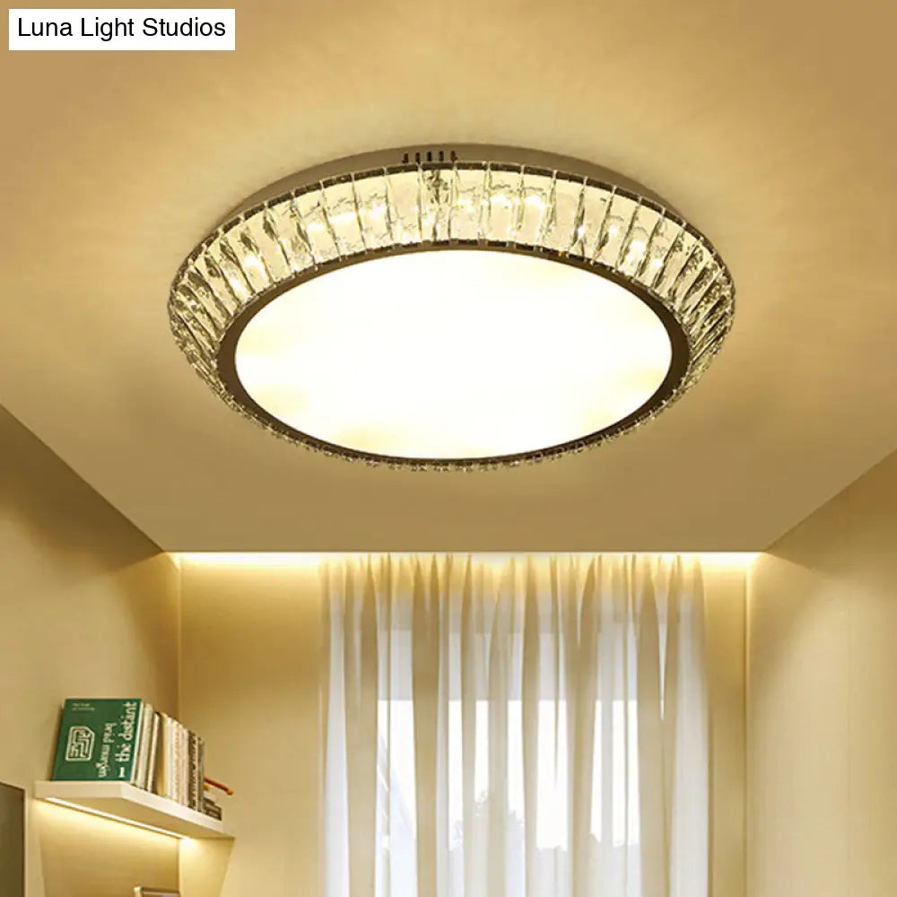 DecorBites™ DecorBites™ Minimalist Round Crystal Flushmount Ceiling Light - Beveled Inlaid Design, LED, 23.5"/31.5" Dia, Chrome