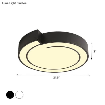 DecorBites™ DecorBites™ Minimalist Round LED Ceiling Flush Mount in Warm/White Light, 18"/21.5" Diameter, White/Black Metal Finish