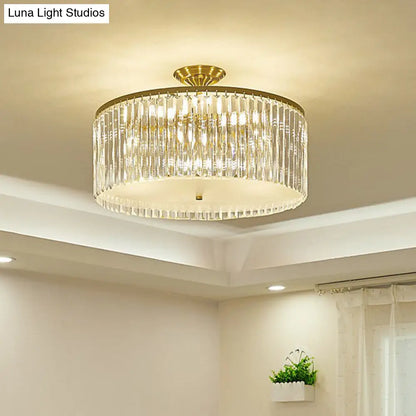 DecorBites™ DecorBites™ Minimalist Semi Flush Mount Ceiling Light with Clear Crystal Drum Shade - Bedroom Close to Ceiling