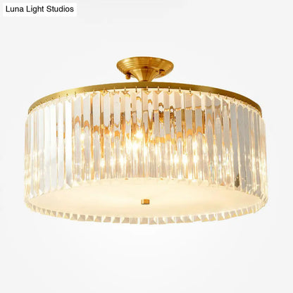 DecorBites™ DecorBites™ Minimalist Semi Flush Mount Ceiling Light with Clear Crystal Drum Shade - Bedroom Close to Ceiling