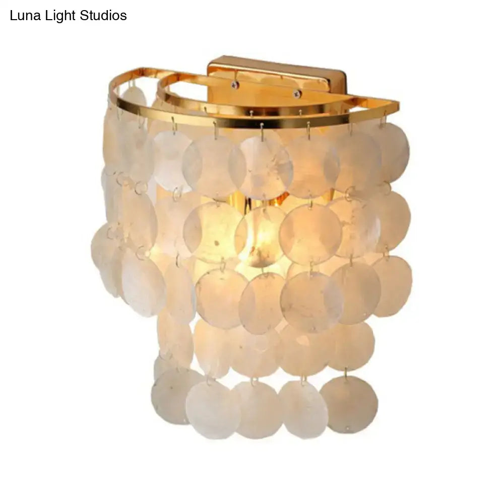 Gold-finished minimalist shell white waterfall light fixture with cascading translucent shell plates for living room 220v-240v 110v-120v