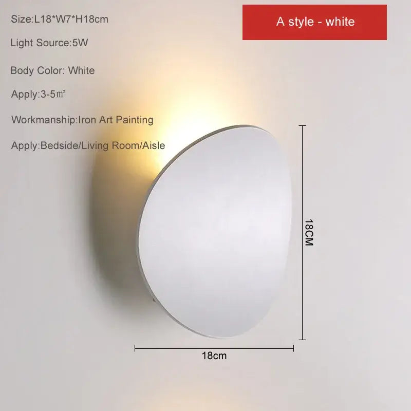 Minimalist silver and black led wall lamp with 18cm white iron art finish and frosted glass diffuser for bedroom use