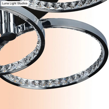 DecorBites™ DecorBites™ Minimalist Silver Circle Crystal LED Semi Flush Mount Light for Living Room - Warm/White Glow