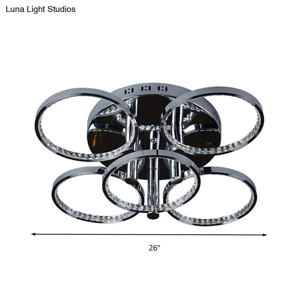 DecorBites™ DecorBites™ Minimalist Silver Circle Crystal LED Semi Flush Mount Light for Living Room - Warm/White Glow