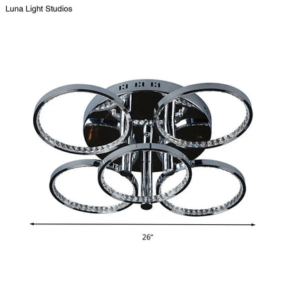DecorBites™ DecorBites™ Minimalist Silver Circle Crystal LED Semi Flush Mount Light for Living Room - Warm/White Glow