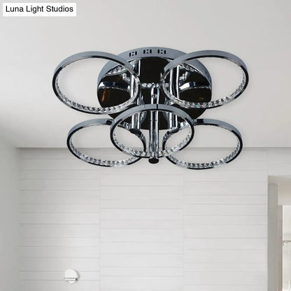 DecorBites™ DecorBites™ Minimalist Silver Circle Crystal LED Semi Flush Mount Light for Living Room - Warm/White Glow