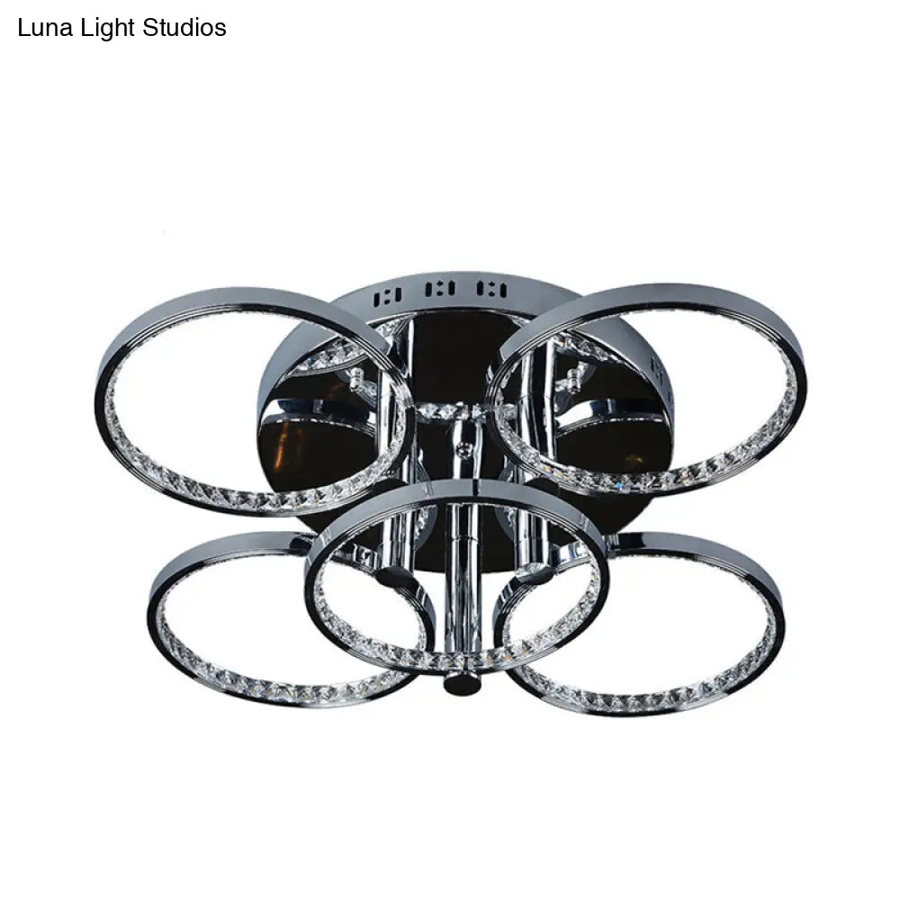 DecorBites™ DecorBites™ Minimalist Silver Circle Crystal LED Semi Flush Mount Light for Living Room - Warm/White Glow