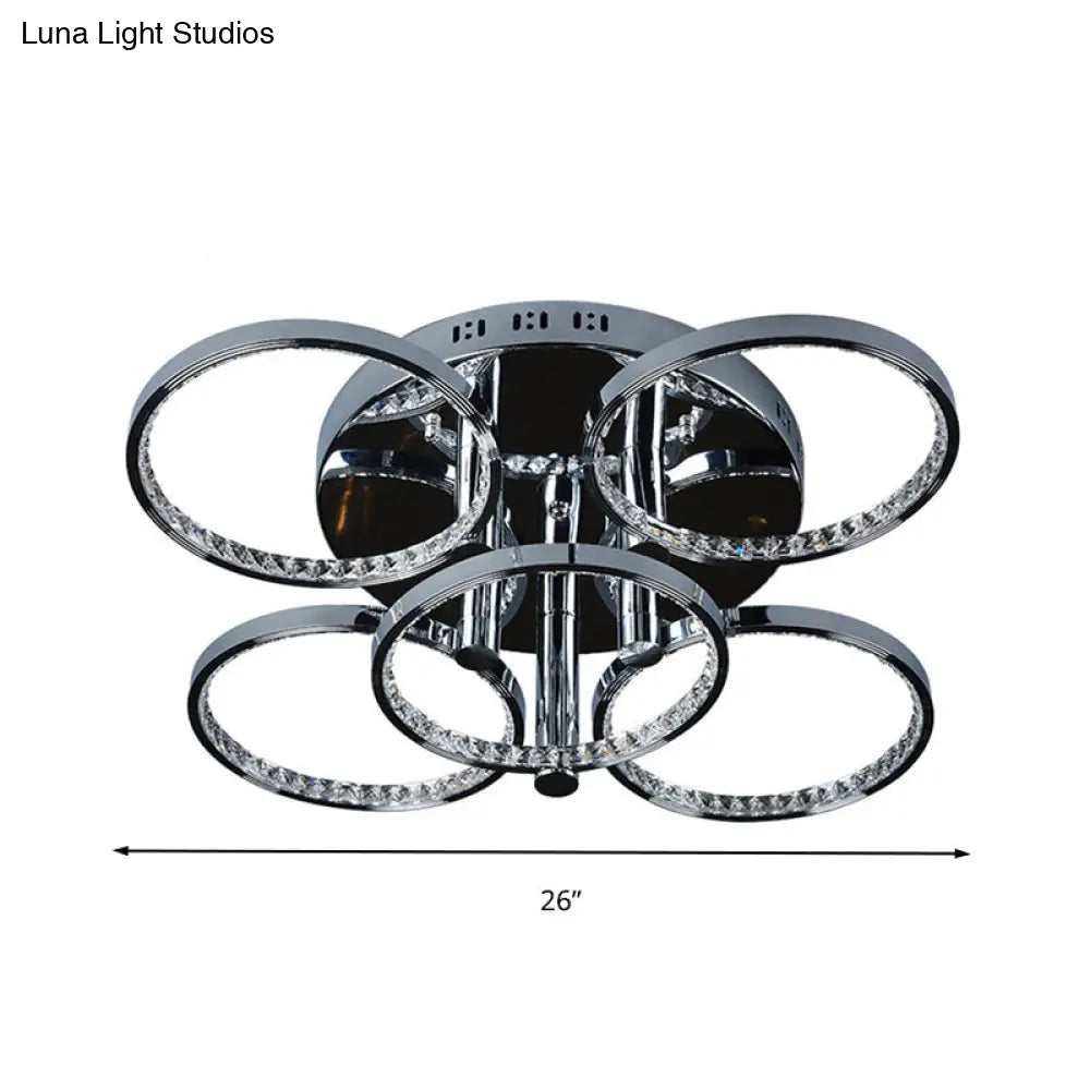 DecorBites™ DecorBites™ Minimalist Silver Circle Crystal LED Semi Flush Mount Light for Living Room - Warm/White Glow