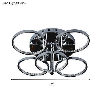 DecorBites™ DecorBites™ Minimalist Silver Circle Crystal LED Semi Flush Mount Light for Living Room - Warm/White Glow
