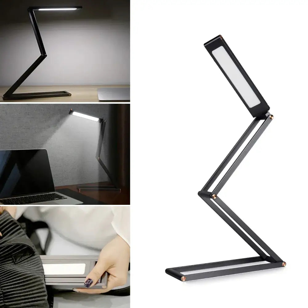 Black foldable dimmable led desk lamp with sleek angular design and slim profile for minimalist study room decorbites dimmable led