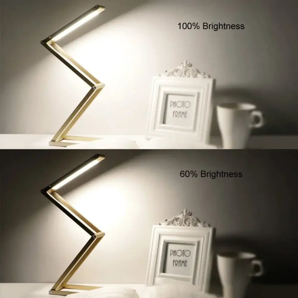 A sleek gold finish decorbites dimmable led desk lamp with modern z-shaped design for study room decor