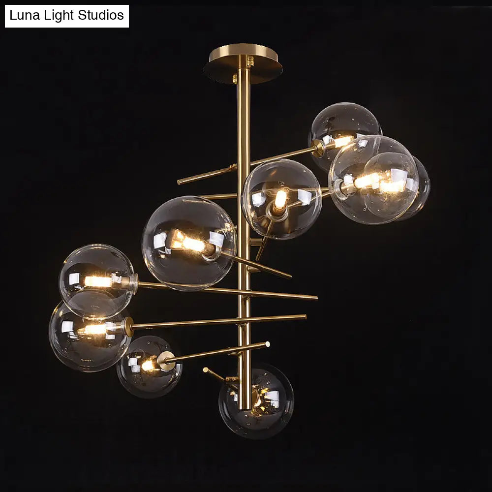 DecorBites™ DecorBites™ Minimalist Smoke Gray Glass Semi Flush Mount Light with Brass Accents - 6/9 Light Globe Shaped Fixture