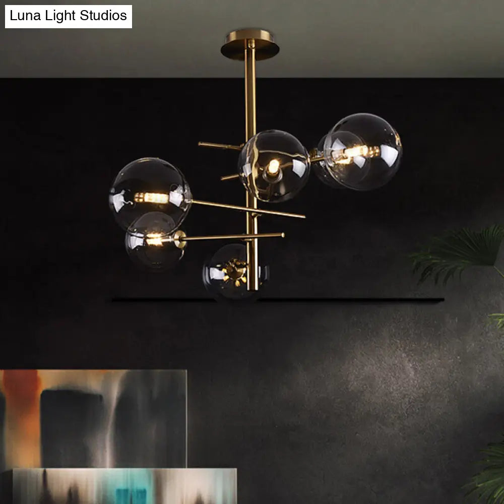 DecorBites™ DecorBites™ Minimalist Smoke Gray Glass Semi Flush Mount Light with Brass Accents - 6/9 Light Globe Shaped Fixture