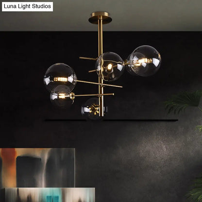 DecorBites™ DecorBites™ Minimalist Smoke Gray Glass Semi Flush Mount Light with Brass Accents - 6/9 Light Globe Shaped Fixture