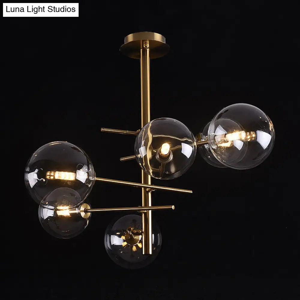 DecorBites™ DecorBites™ Minimalist Smoke Gray Glass Semi Flush Mount Light with Brass Accents - 6/9 Light Globe Shaped Fixture