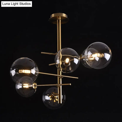 DecorBites™ DecorBites™ Minimalist Smoke Gray Glass Semi Flush Mount Light with Brass Accents - 6/9 Light Globe Shaped Fixture