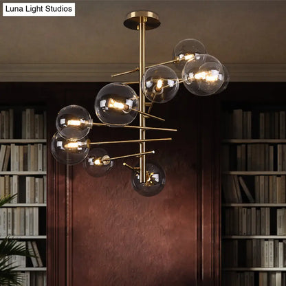 DecorBites™ DecorBites™ Minimalist Smoke Gray Glass Semi Flush Mount Light with Brass Accents - 6/9 Light Globe Shaped Fixture