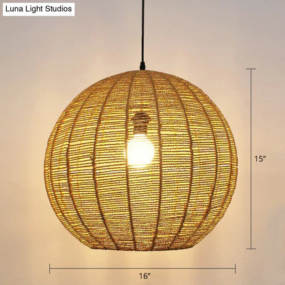 Minimalist Sphere Shaped Rattan Pendant Ceiling Light for Restaurants